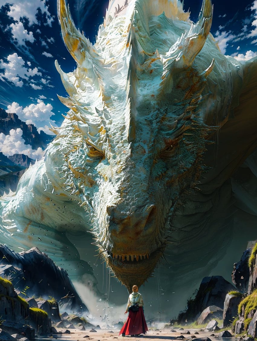 1girl, animal_focus, blue_sky, character_request, cloud, cloudy_sky, copyright_request, creature