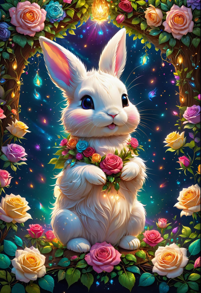 absurdres, animal, animal_ears, animal_focus, arch, black_eyes, blue_flower, blush