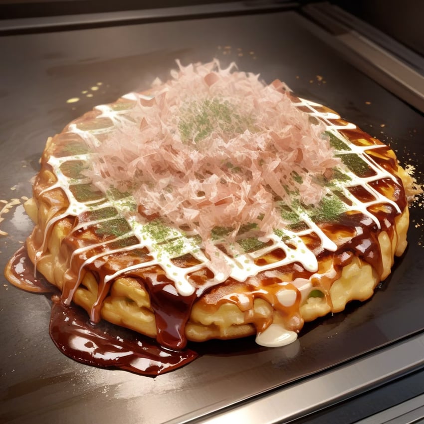 bonito_flakes, bowl, brown_sauce, food, food_focus, grill, japanese_cuisine, mayonnaise