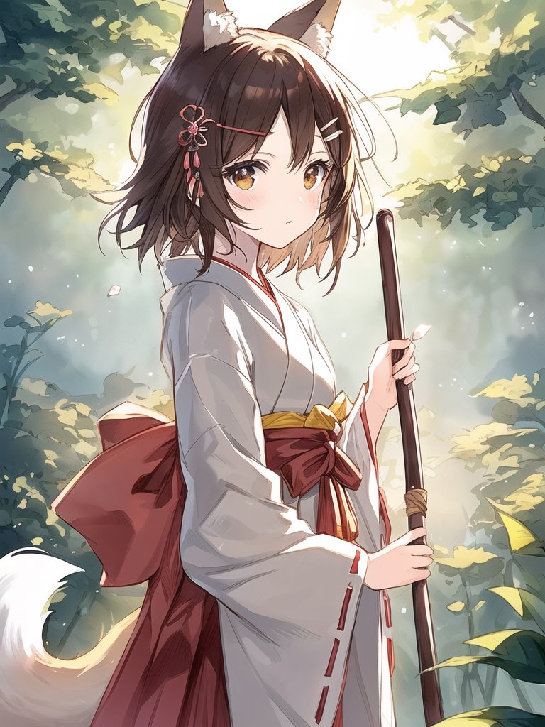 1girl, animal_ears, anything_(model), bangs, blush, broom, brown_eyes, brown_hair