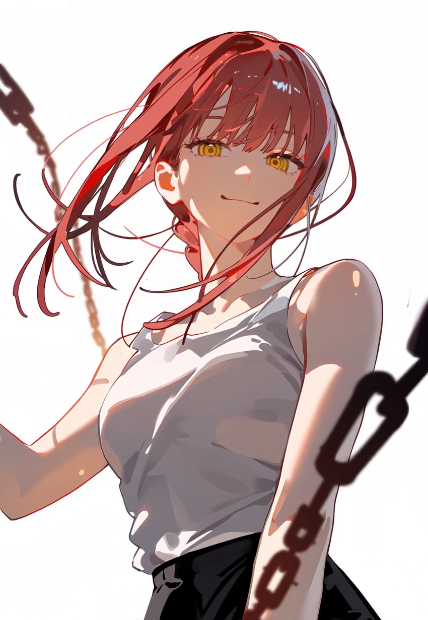 1girl, absurdres, bangs, bare_shoulders, black_pants, braid, breasts, chain