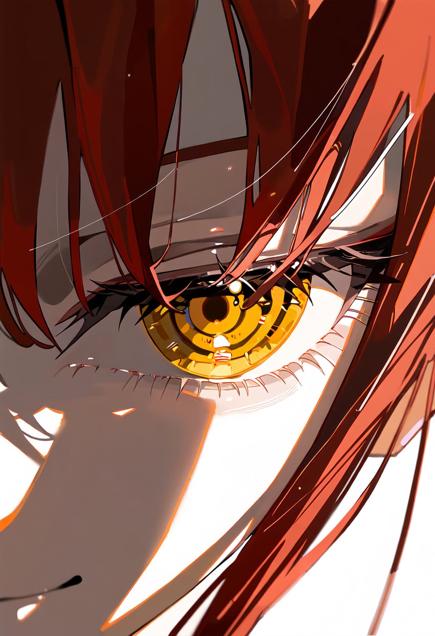1girl, absurdres, bangs, chainsaw_man, close-up, closed_mouth, eye_focus, eyelashes