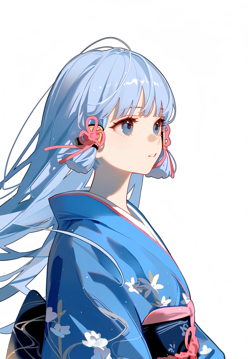 1girl, absurdres, bangs, blue_eyes, blue_hair, blue_kimono, blunt_bangs, blunt_tresses
