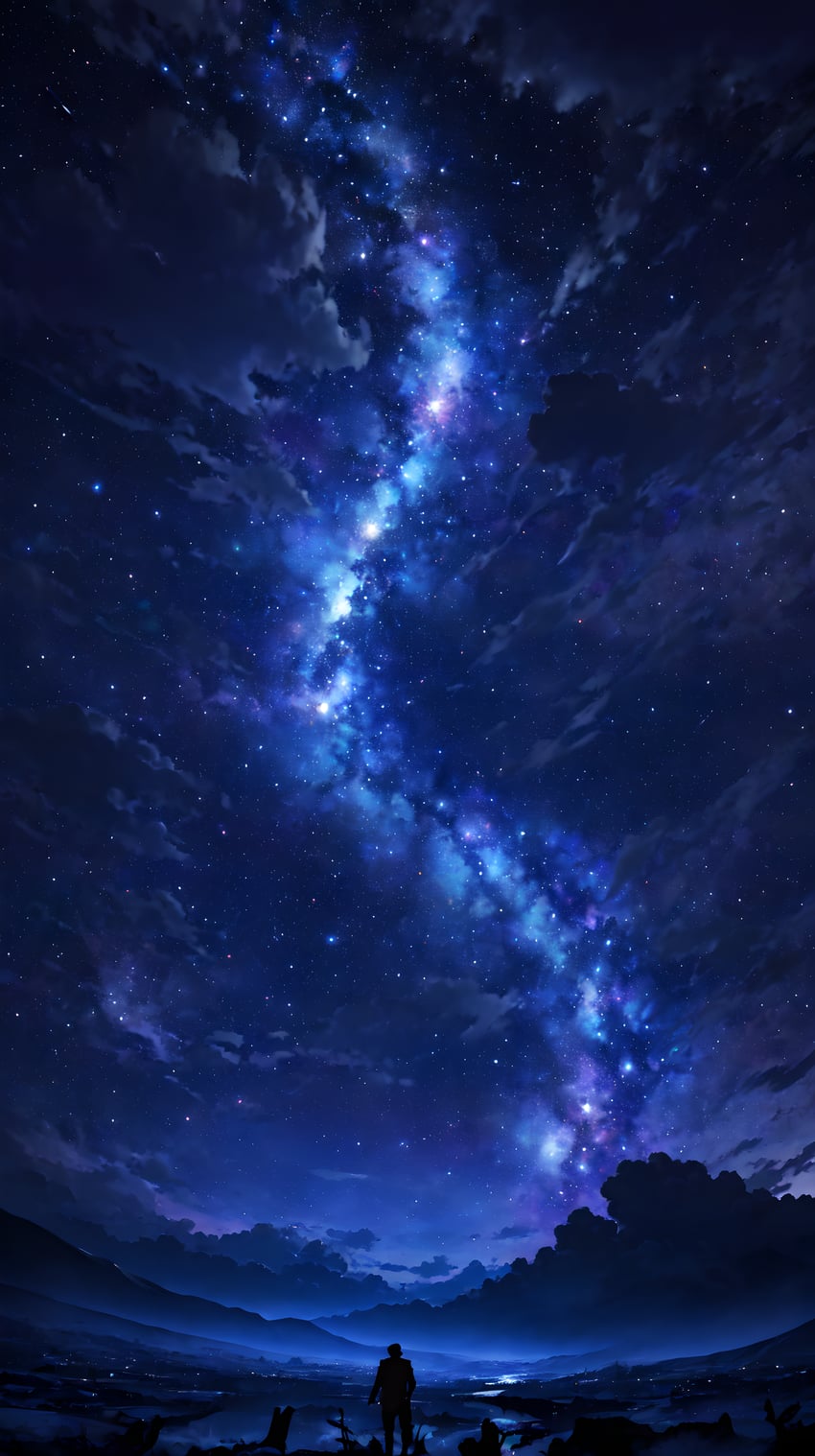 absurdres, cloud, from_behind, highres, inno_squirrel, milky_way, model_request, night