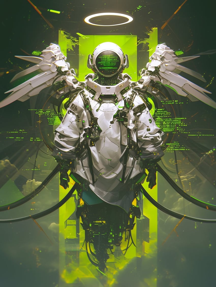 1other, abstract_background, ambiguous_gender, angel, arms_at_sides, cable, coat, covered_face