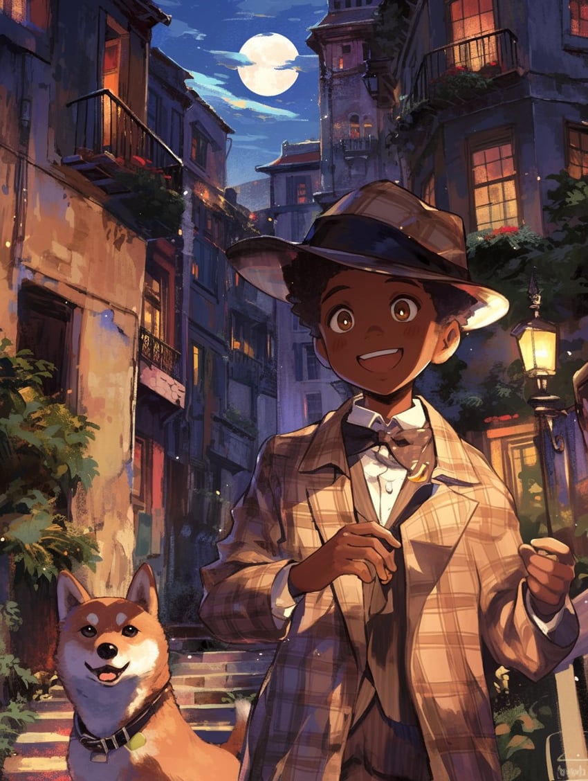 1boy, :d, afro, animal, animal_collar, animal_ears, black_bow, black_bowtie