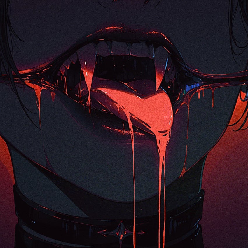 alt3r4ti0n, ambiguous_gender, black_choker, black_hair, blood, blood_from_mouth, character_request, choker