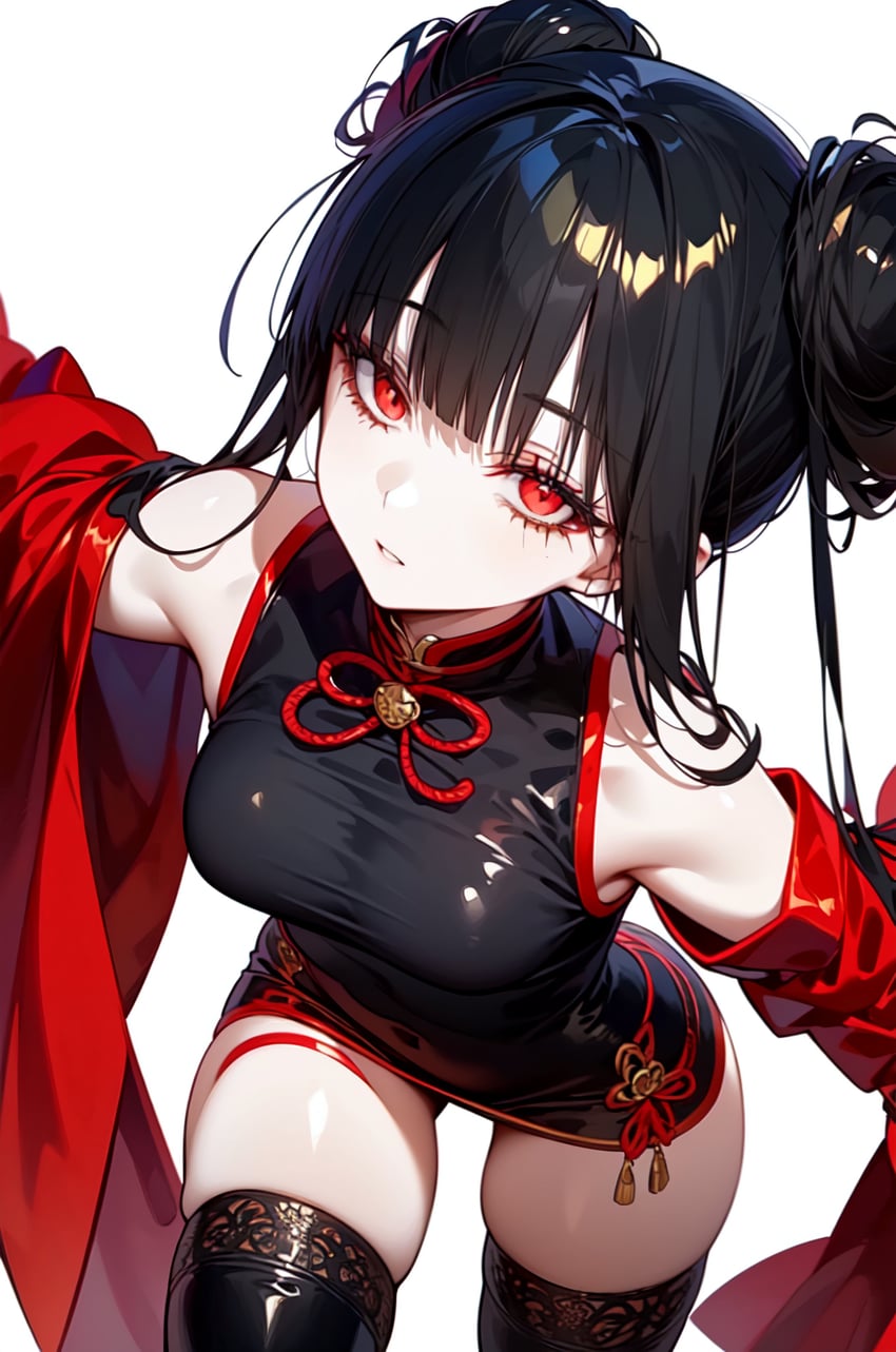 1girl, absurdres, bad_id, bad_twitter_id, bangs, bare_shoulders, black_dress, black_hair