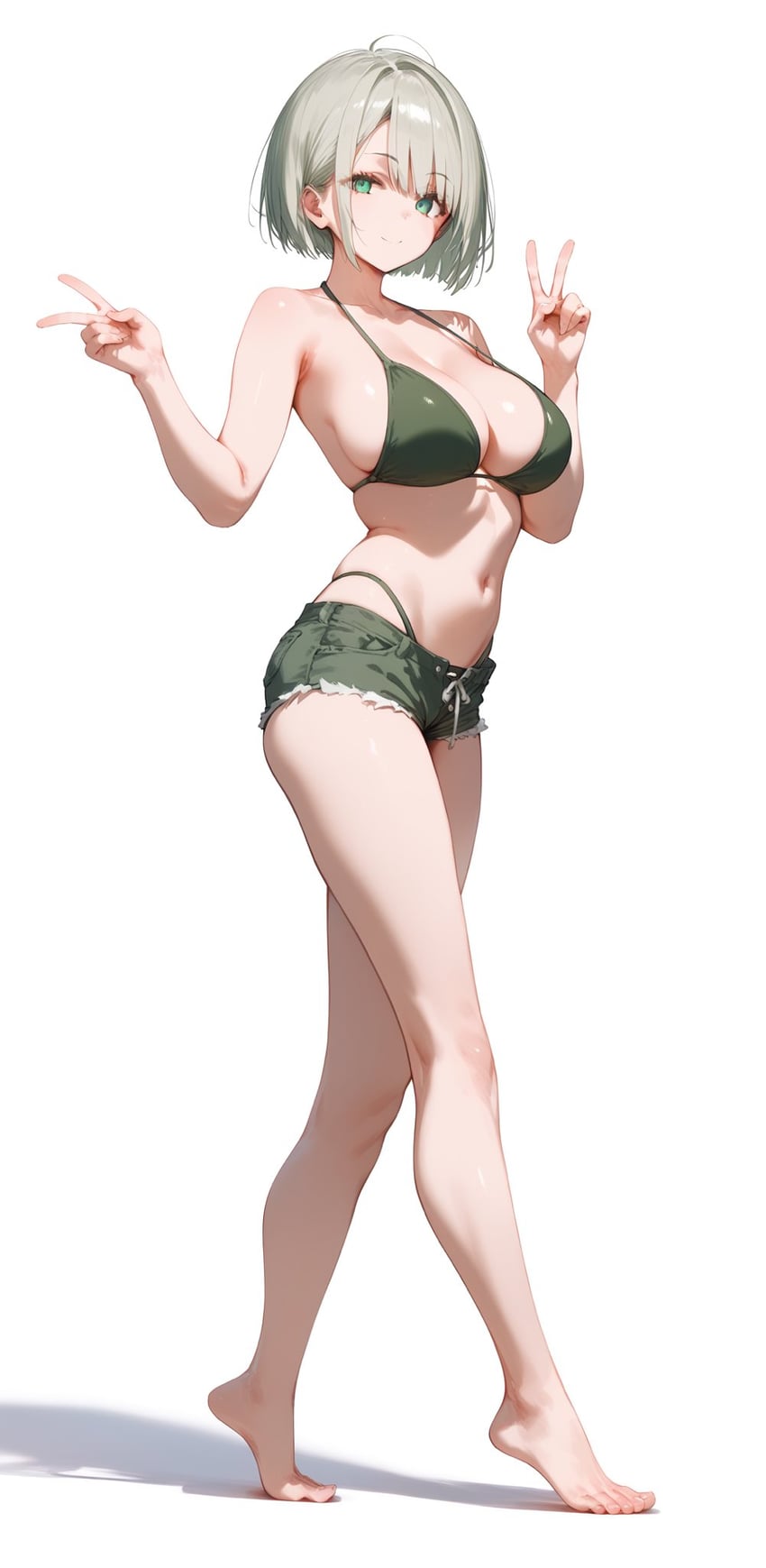 1girl, ahoge, bangs, bare_arms, bare_legs, bare_shoulders, barefoot, bikini