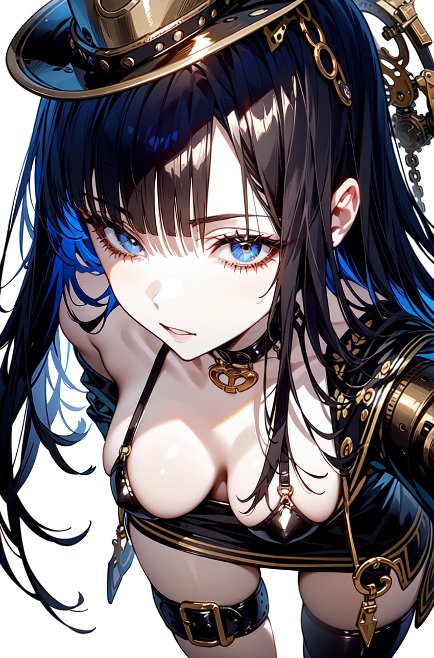 1girl, absurdres, bad_id, bad_twitter_id, bangs, belt, bent_over, black_choker