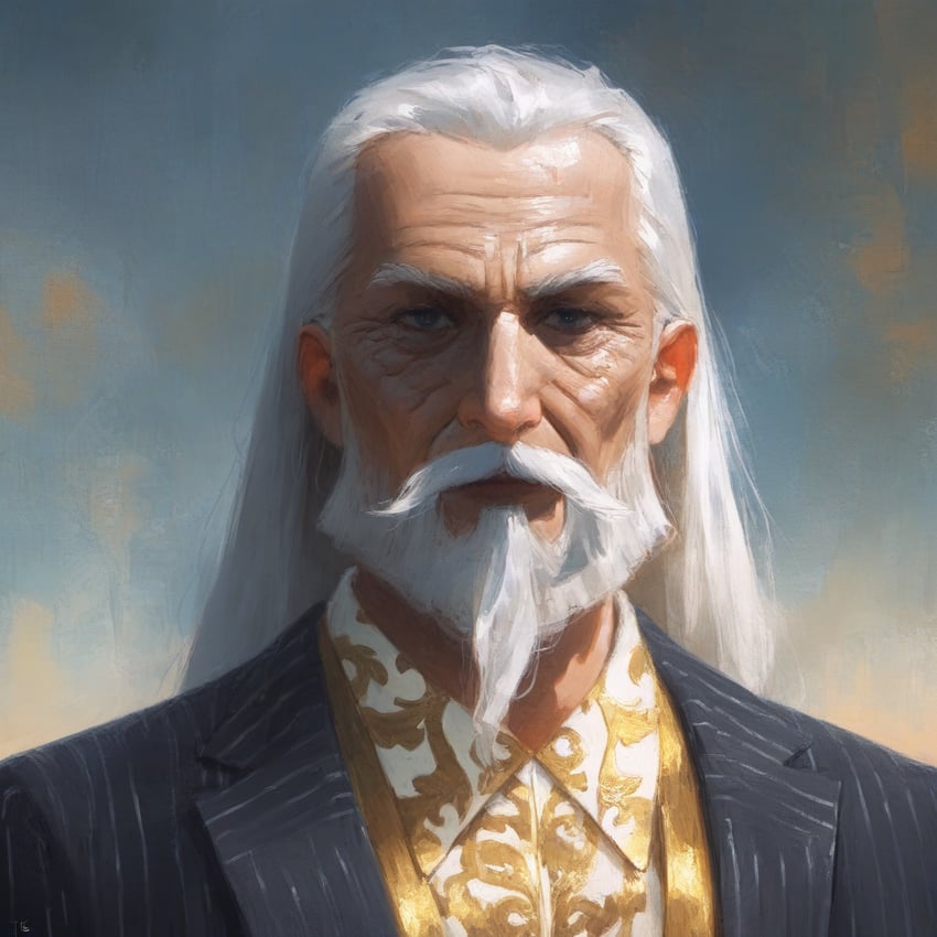 1boy, beard, black_suit, blue_eyes, closed_mouth, dreson, english_commentary, facial_hair