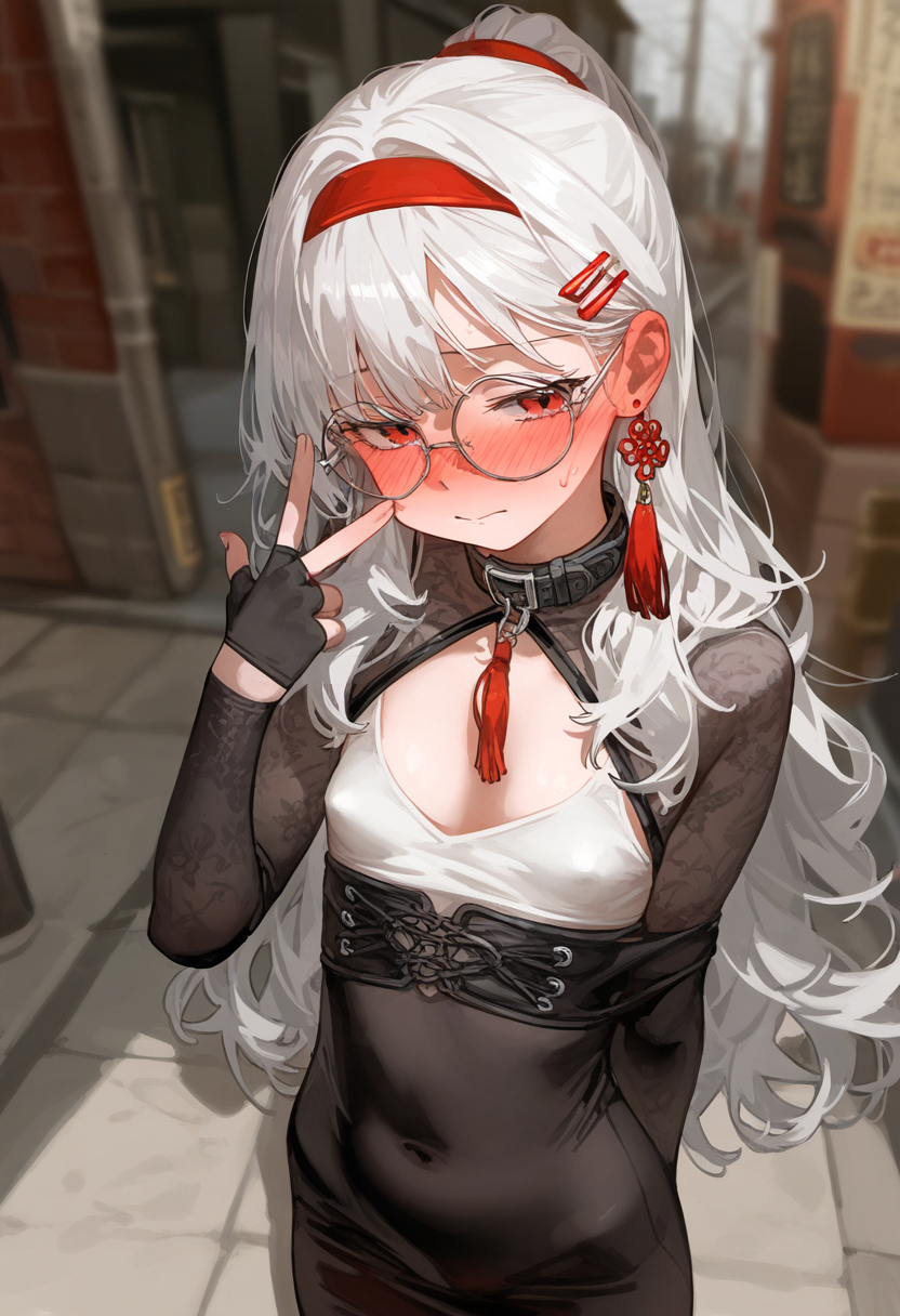 1girl, arm_behind_back, bangs, black_dress, blush, breasts, chinese_clothes, chinese_knot