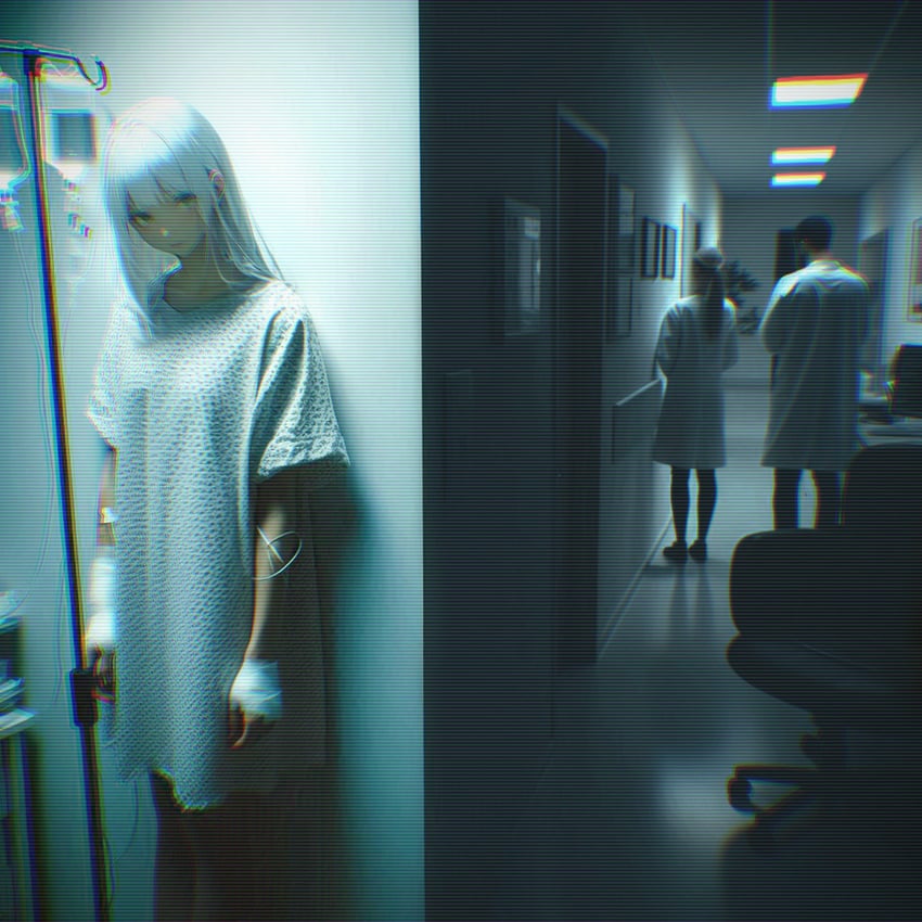 1boy, 2girls, absurdres, against_wall, bandages, bangs, black_footwear, blunt_bangs