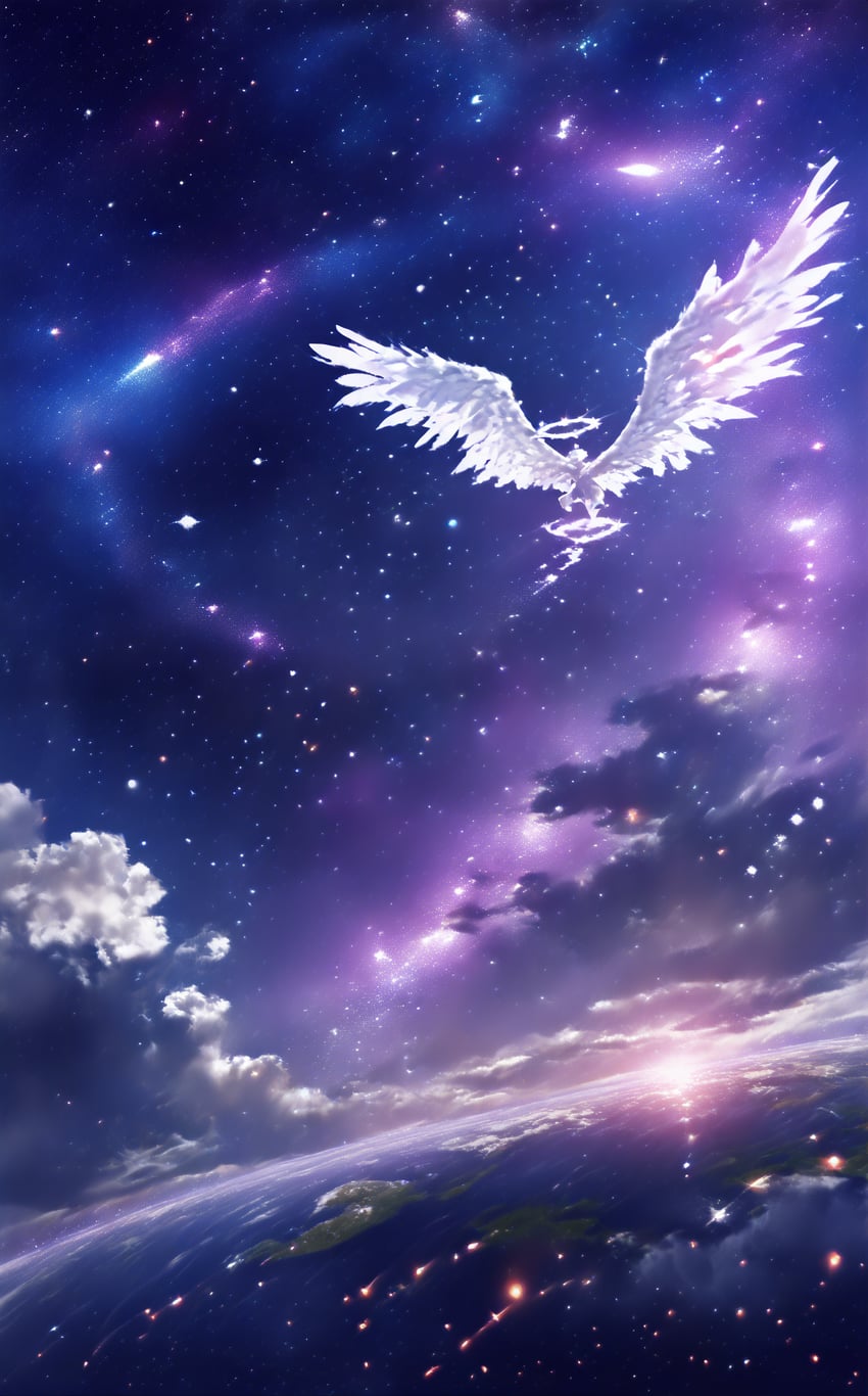 1other, angel_wings, cloud, elegon, feathered_wings, flying, highres, horizon