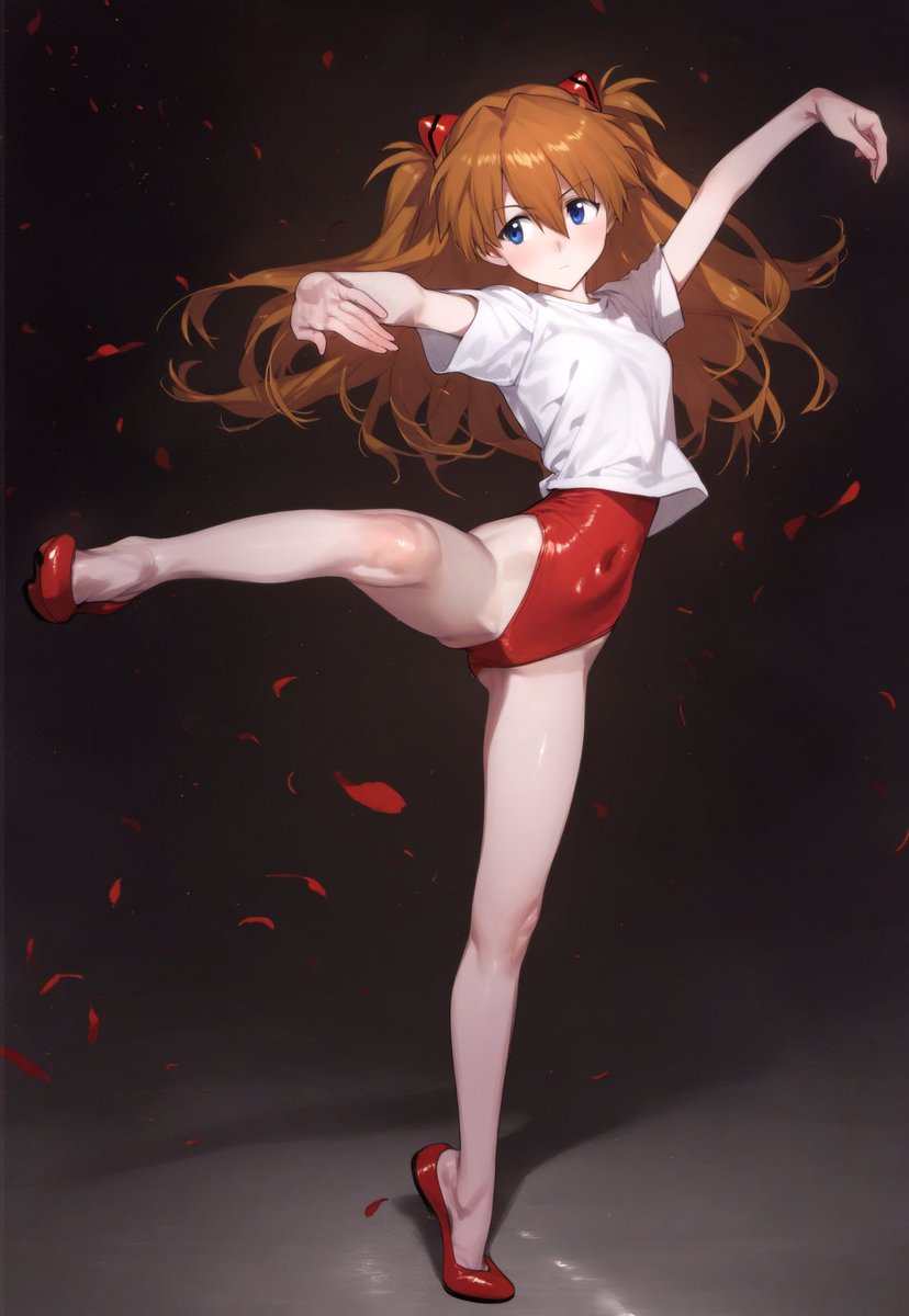 1girl, bad_id, bad_twitter_id, ballet_slippers, bangs, black_background, blue_eyes, breasts