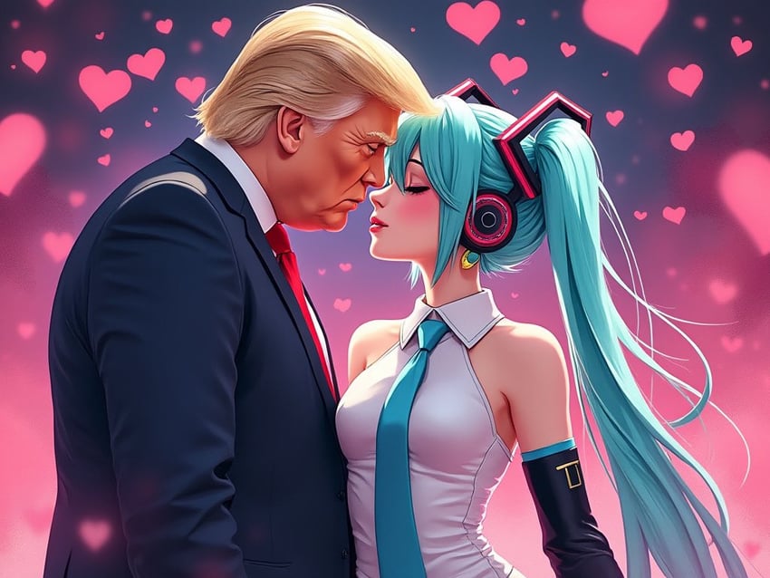 1boy, 1girl, aqua_hair, aqua_necktie, aqua_trim, bare_shoulders, black_jacket, black_sleeves