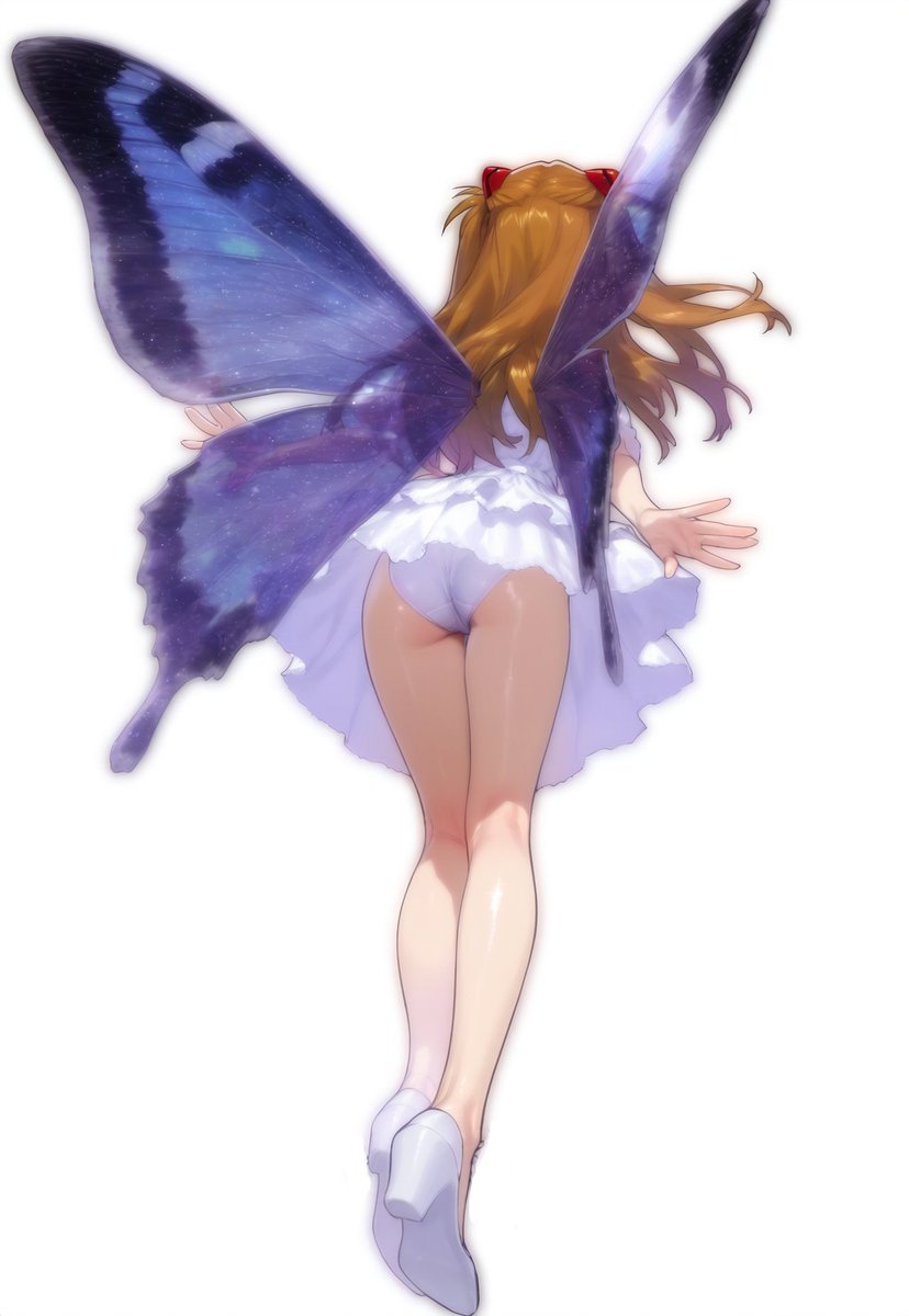 1girl, ass, brown_hair, butterfly_wings, crotch_seam, dress, fairy, from_behind
