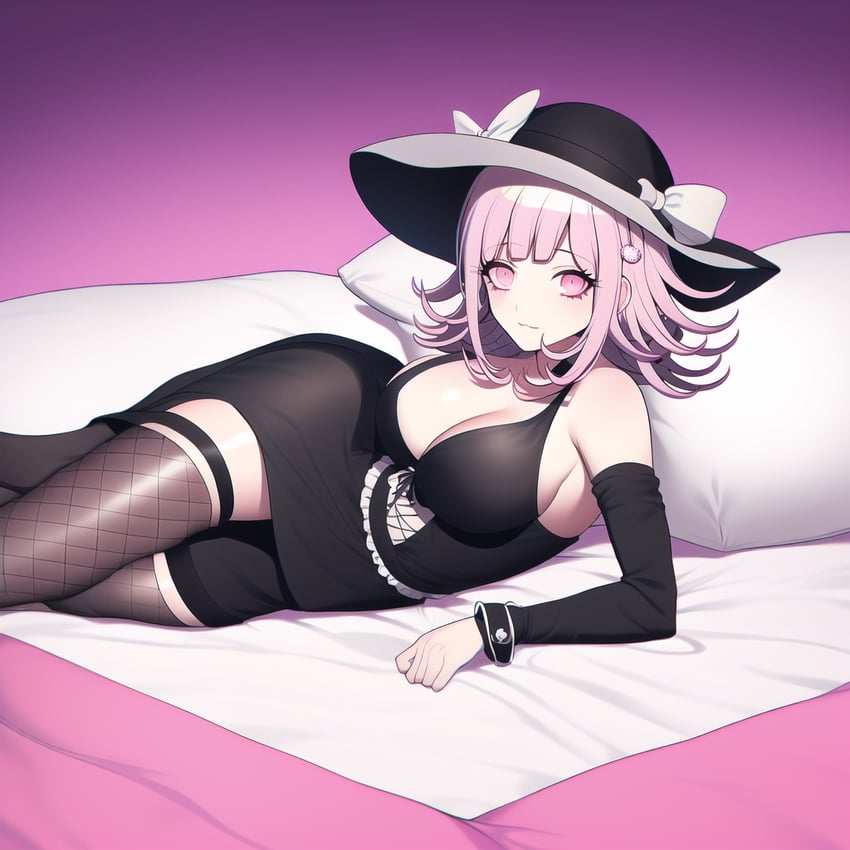 1girl, :3, alternate_costume, alternate_hair_ornament, bangs, bare_shoulders, black_dress, black_headwear