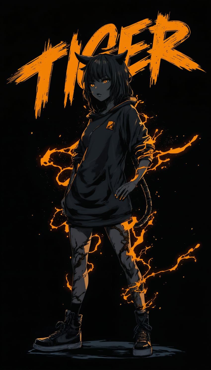 1girl, absurdres, animal_ears, bangs, black_background, black_footwear, black_hair, black_hoodie