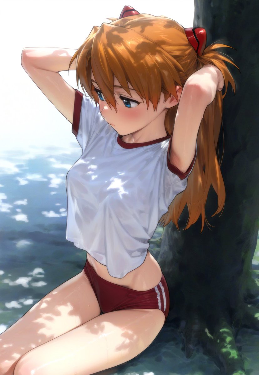 1girl, armpit_peek, arms_behind_head, arms_up, bad_id, bad_twitter_id, bangs, bikini_bridge