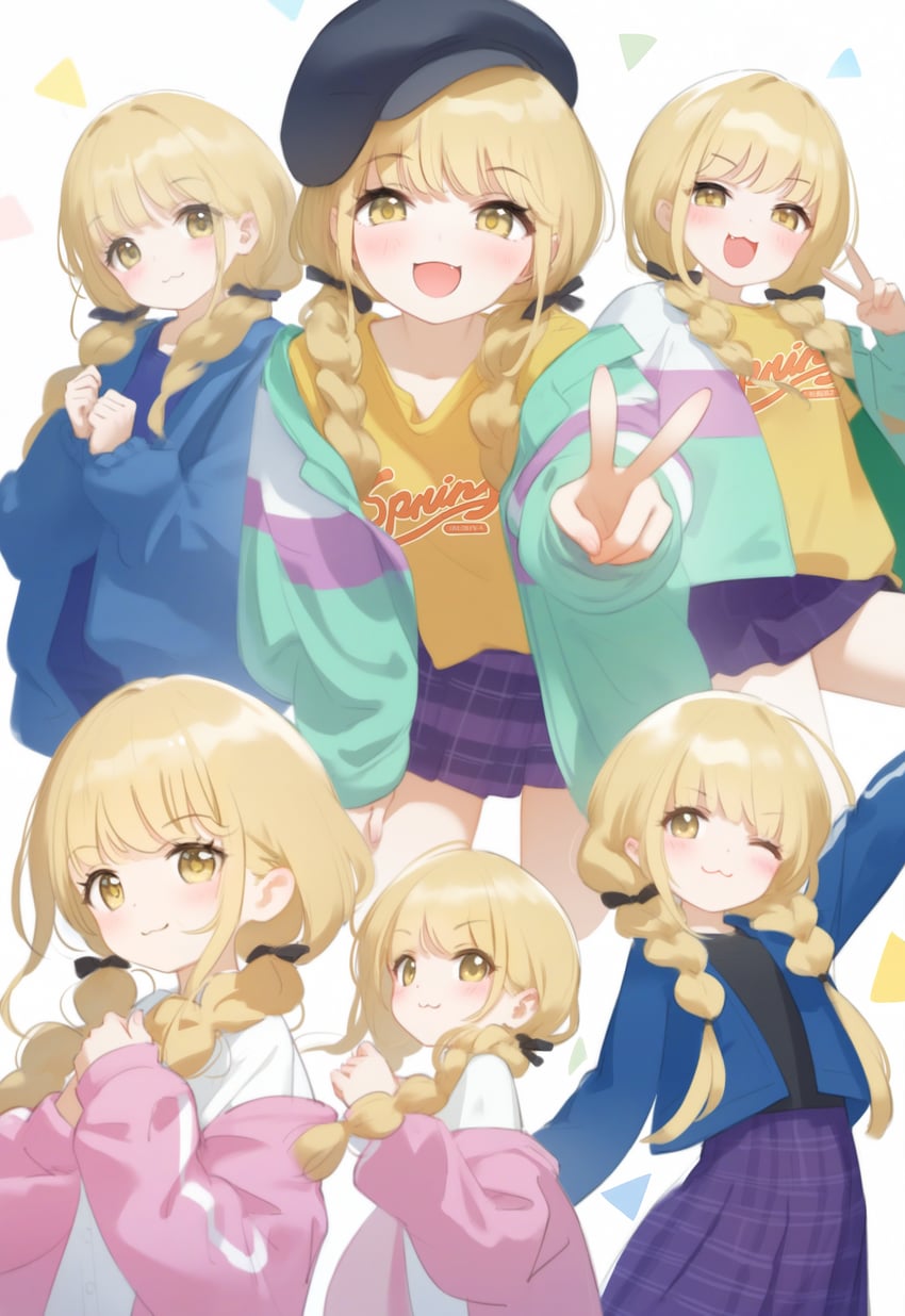 1girl, :3, absurdres, blonde_hair, blush, braid, fujita_kotone, gakuen_idolmaster