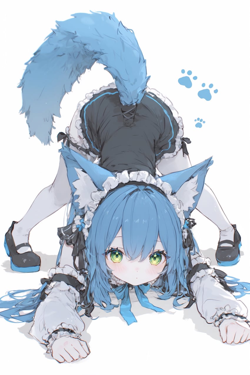 1girl, absurdres, animal_ear_fluff, animal_ears, bangs, black_dress, black_footwear, black_ribbon