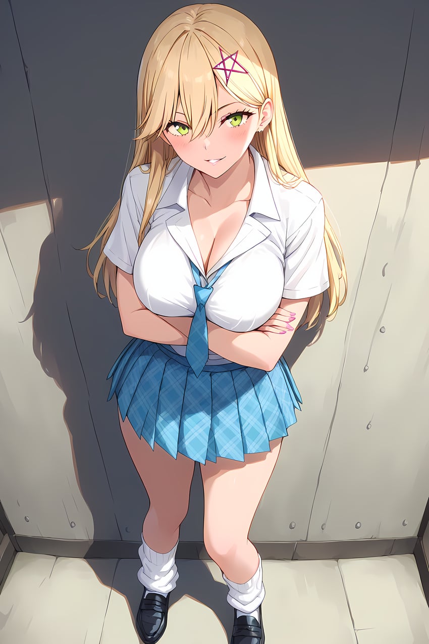 1girl, 2.5_jigen_no_ririsa, absurdres, ariel_(2.5_jigen_no_ririsa), bangs, black_footwear, blonde_hair, breasts