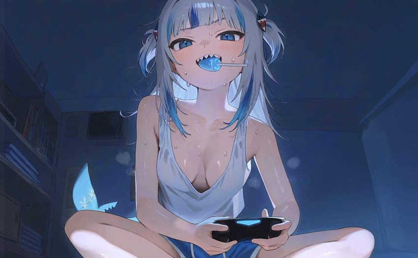 1girl, :d, bad_id, bad_twitter_id, bangs, bare_arms, bare_legs, bare_shoulders