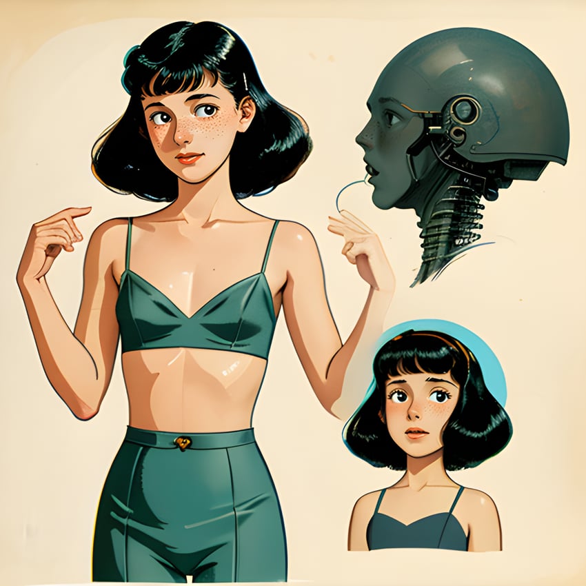 1girl, bangs, black_eyes, black_hair, bra, breasts, brown_eyes, classic