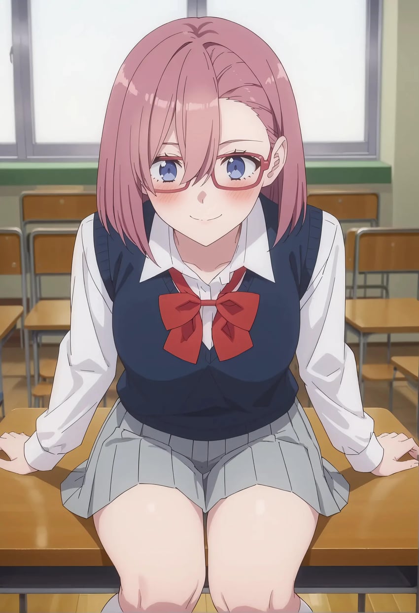 1girl, 2.5_jigen_no_ririsa, absurdres, amano_ririsa, bangs, blush, chair, glasses