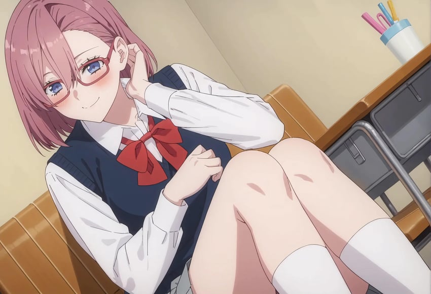 1girl, 2.5_jigen_no_ririsa, absurdres, adjusting_hair, amano_ririsa, bangs, blue_eyes, blush