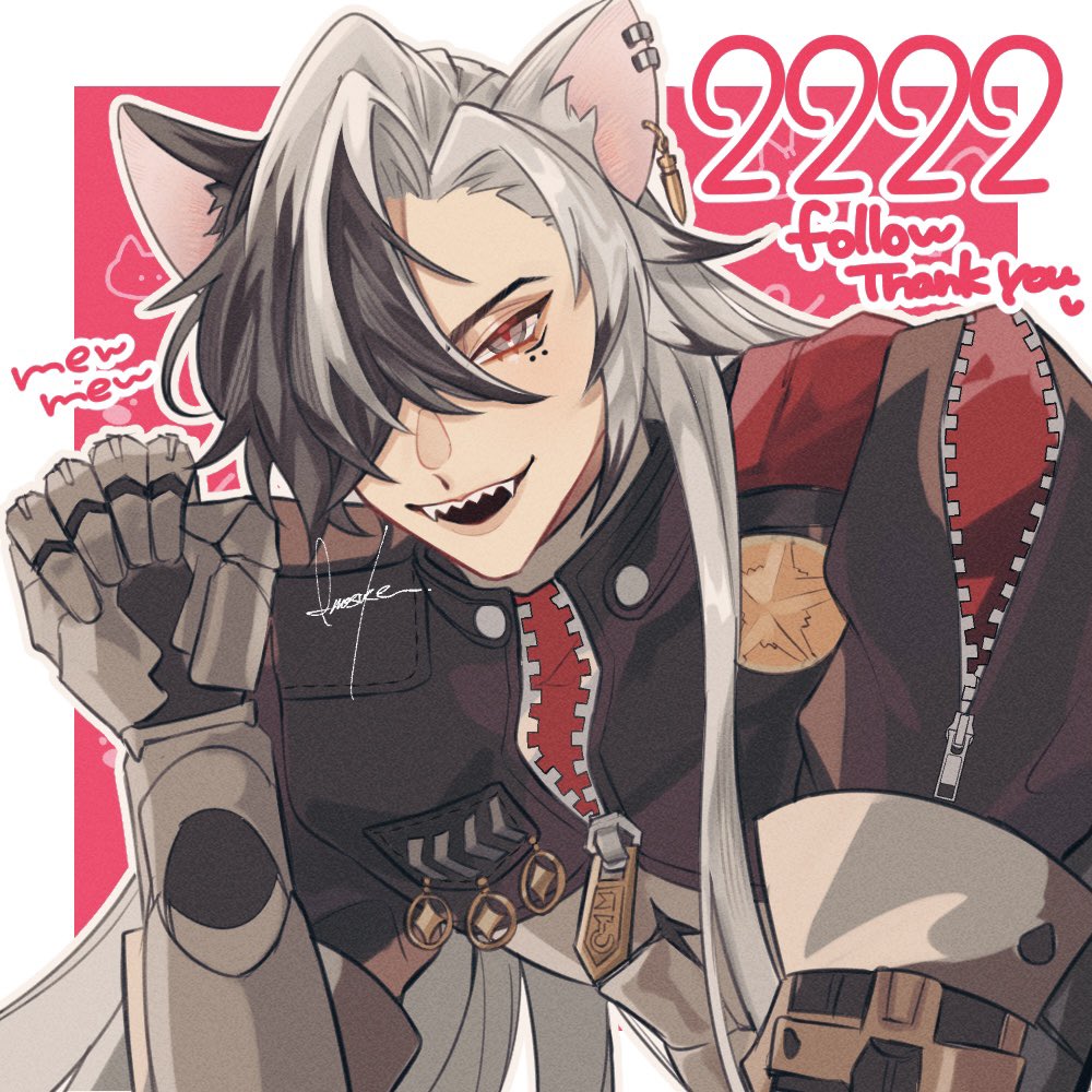 1boy, animal_ears, black_hair, boothill_(honkai:_star_rail), cat_ears, ear_piercing, earrings, hair_over_one_eye