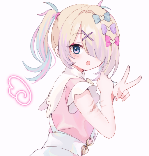 1girl, :o, ame-chan_(needy_girl_overdose), blonde_hair, blue_bow, blue_eyes, blue_hair, bow