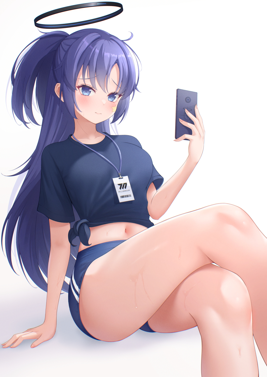 1girl, 3:, absurdres, arm_at_side, ass, between_legs, blue_archive, blue_buruma