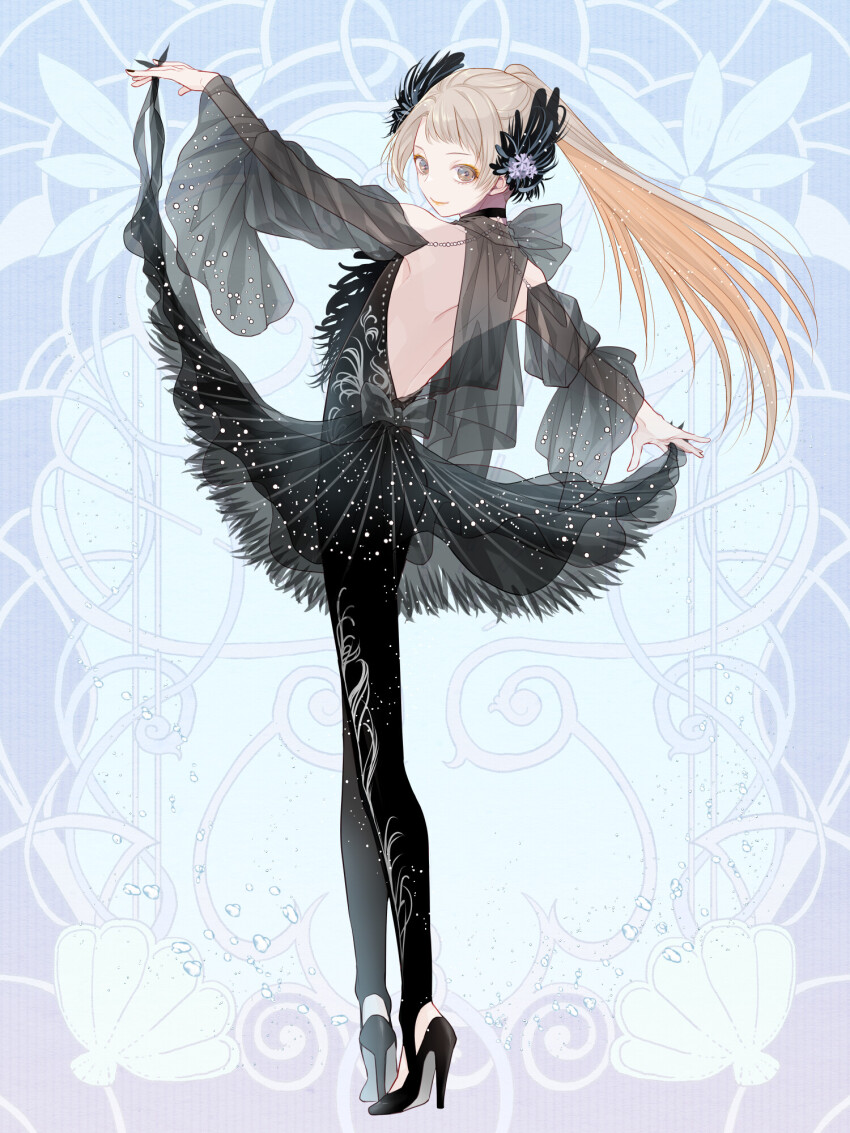 1boy, backless_bodysuit, backless_outfit, black_bodysuit, black_feathers, black_footwear, black_nails, black_scarf