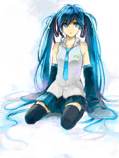 1girl, bad_id, bad_pixiv_id, bare_shoulders, blue_eyes, blue_hair, female_focus, hatsune_miku
