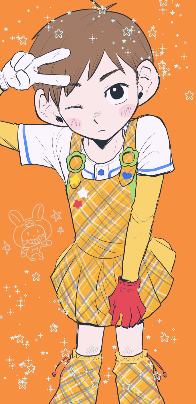 1boy, asymmetrical_gloves, black_hair, brown_hair, chilchuck_tims, commentary_request, crossdressing, crossdressing_(mtf)