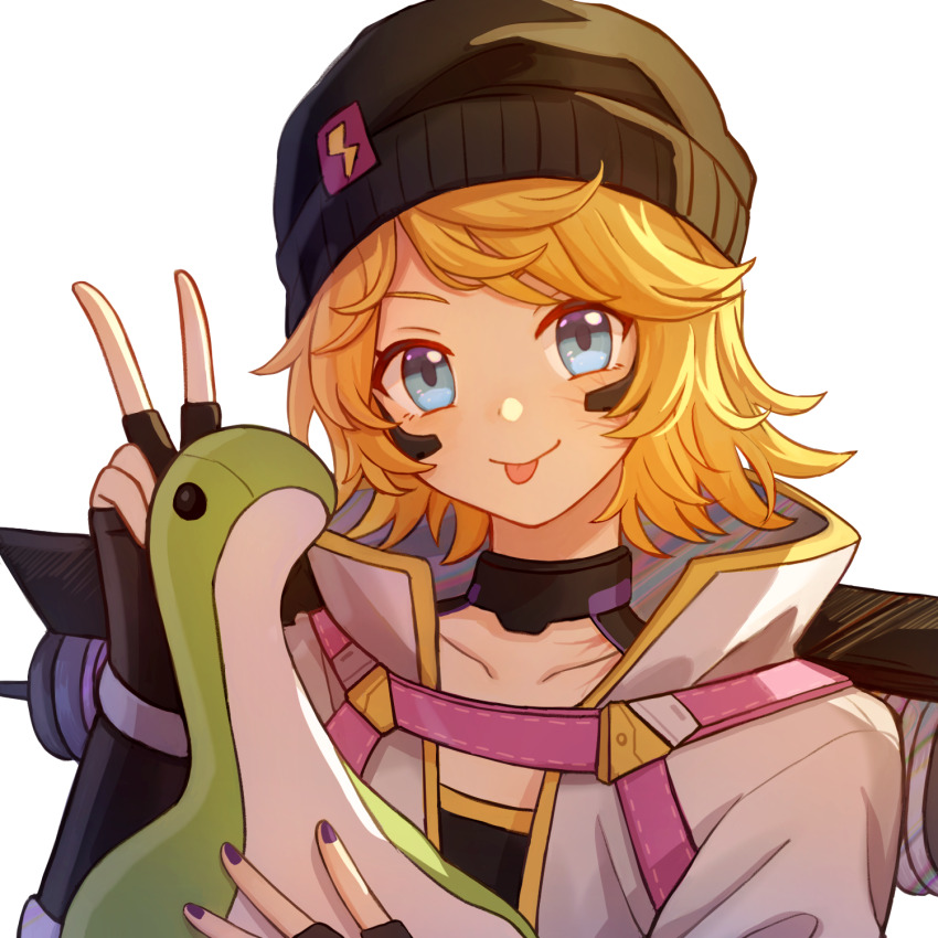 1girl, animification, apex_legends, beanie, black_gloves, black_hat, black_nails, black_shirt