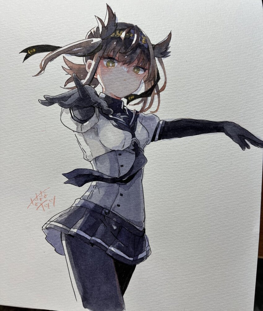 1girl, black_bodysuit, black_hair, black_neckerchief, bodysuit, bodysuit_under_clothes, brown_eyes, expressionless