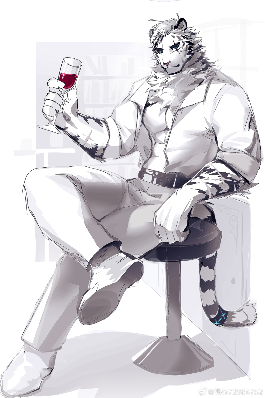 1boy, abs, absurdres, alcohol, animal_ears, arknights, bara, blue_eyes