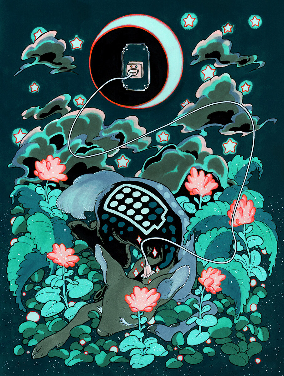 animal_focus, baby_animal, blue_fur, cloud, colored_eyelashes, crescent_moon, deer, electrical_outlet