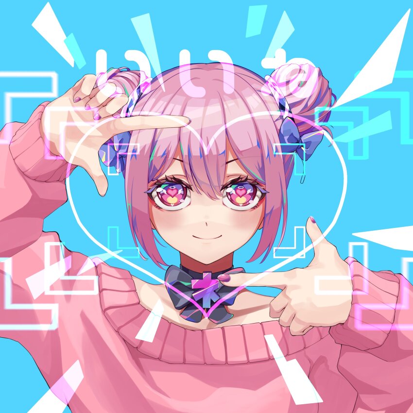 1girl, absurdres, au46_kaji, black_choker, blue_background, blue_bow, bow, bow_choker