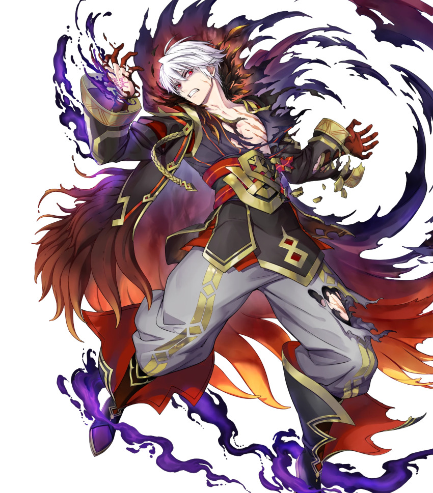 1boy, black_coat, body_markings, brown_gloves, clenched_teeth, coat, fire_emblem, fire_emblem_awakening