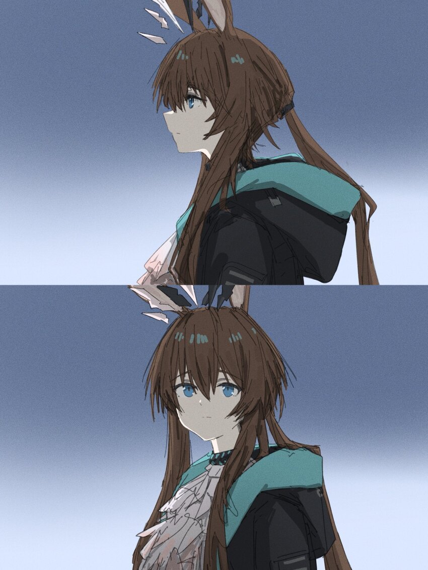 1girl, :|, amiya_(arknights), amiya_(medic)_(arknights), animal_ears, arknights, ascot, black_jacket