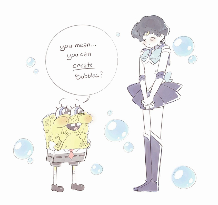 1boy, 1girl, bishoujo_senshi_sailor_moon, bubble, crossover, english_text, full_body, highres