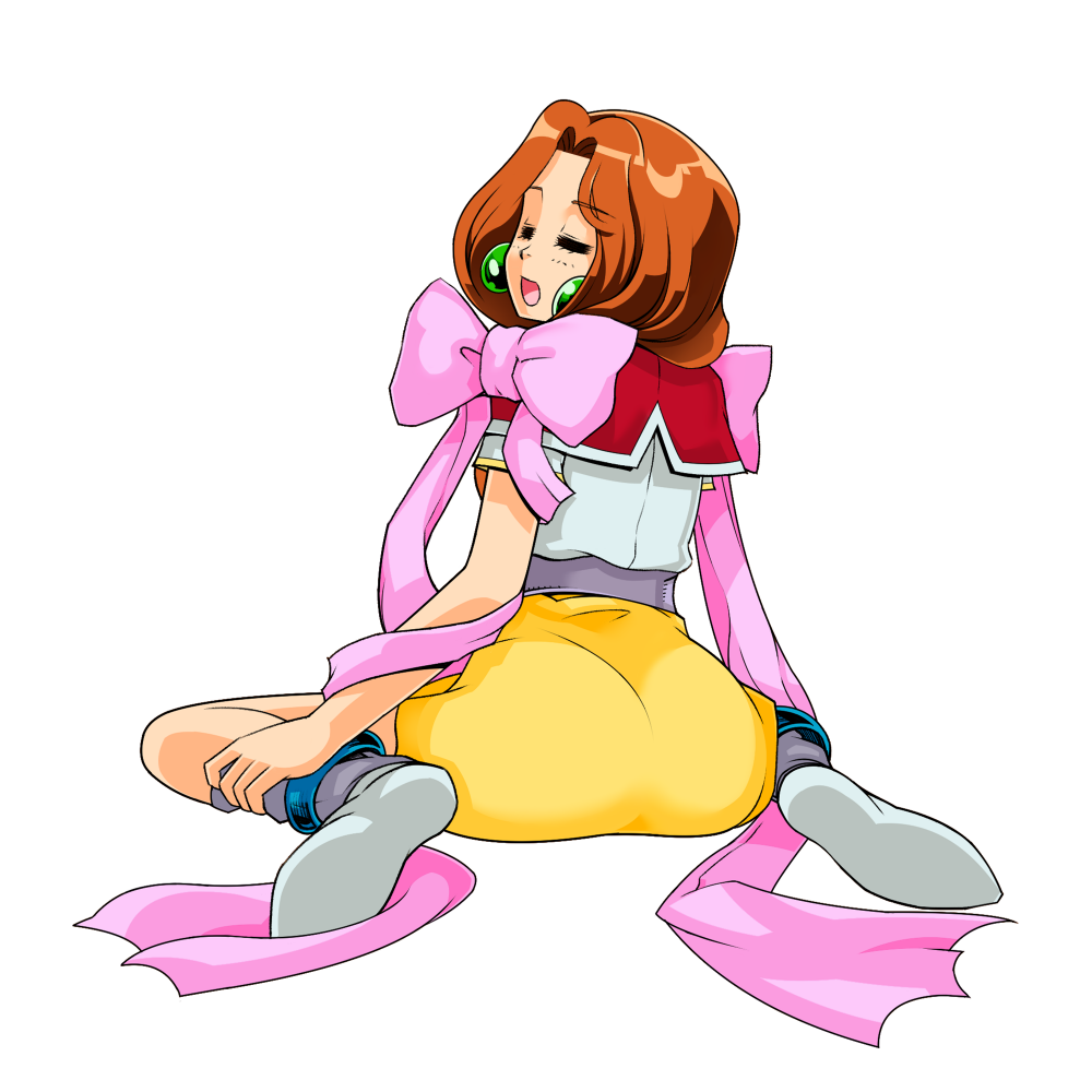 1girl, amakoma_touka, ass, bare_arms, bow, brown_hair, capelet, closed_eyes