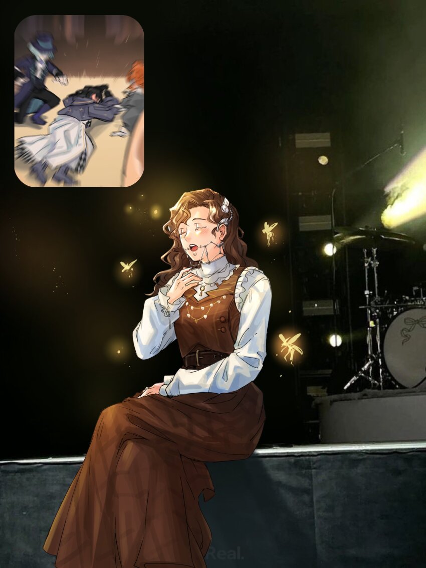 4girls, absurdres, black_hair, black_pants, braces, brown_hair, closed_eyes, coat