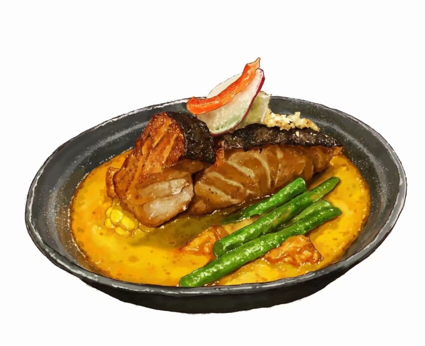 bukepan_menpou, fish_(food), food, food_focus, no_humans, original, plate, salmon