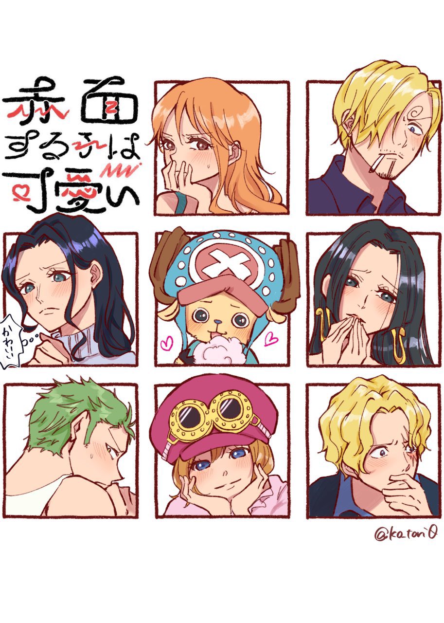 4boys, 4girls, antlers, black_hair, blonde_hair, blue_eyes, blue_hair, blush