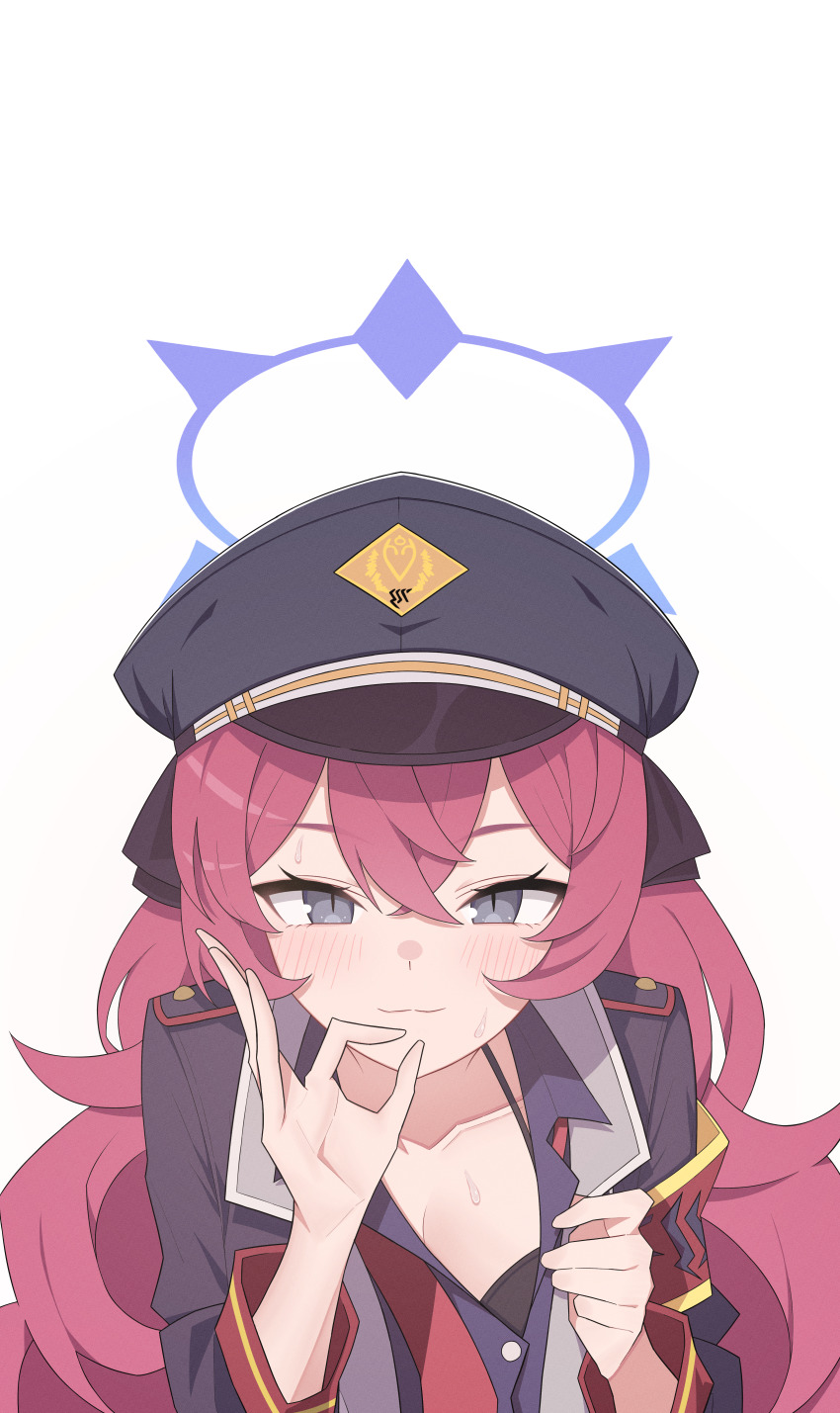 1girl, :3, absurdres, armband, black_bra, black_coat, black_eyes, black_shirt